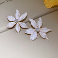 Layered Iris Flower Stud Earrings in Pink Blue Gold and White view 9