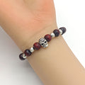 Dark Red Wood Bead Skull Stretch Bracelet Silver Accents view 2