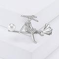 Crystal Girl on Broom Brooch in Four Gold and Silver Finishes view 8