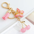 Pink Butterfly Cherry Charm Keychain with Gold Hardware view 7