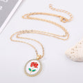 Gold Tone Oval Enamel Rose Crystal Halo Pendant Necklaces in Two Colors view 2