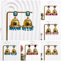 Five Color Gold Tone Beaded Jhumka Bell Dangle Earrings view 1