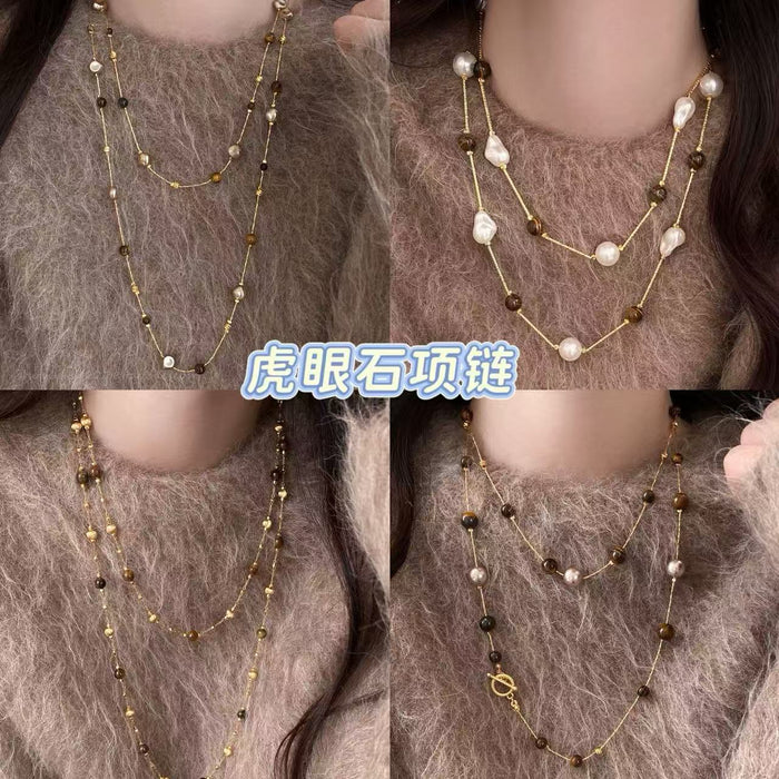 Brown Beaded Pendant and Layered Necklaces in Thirteen Styles