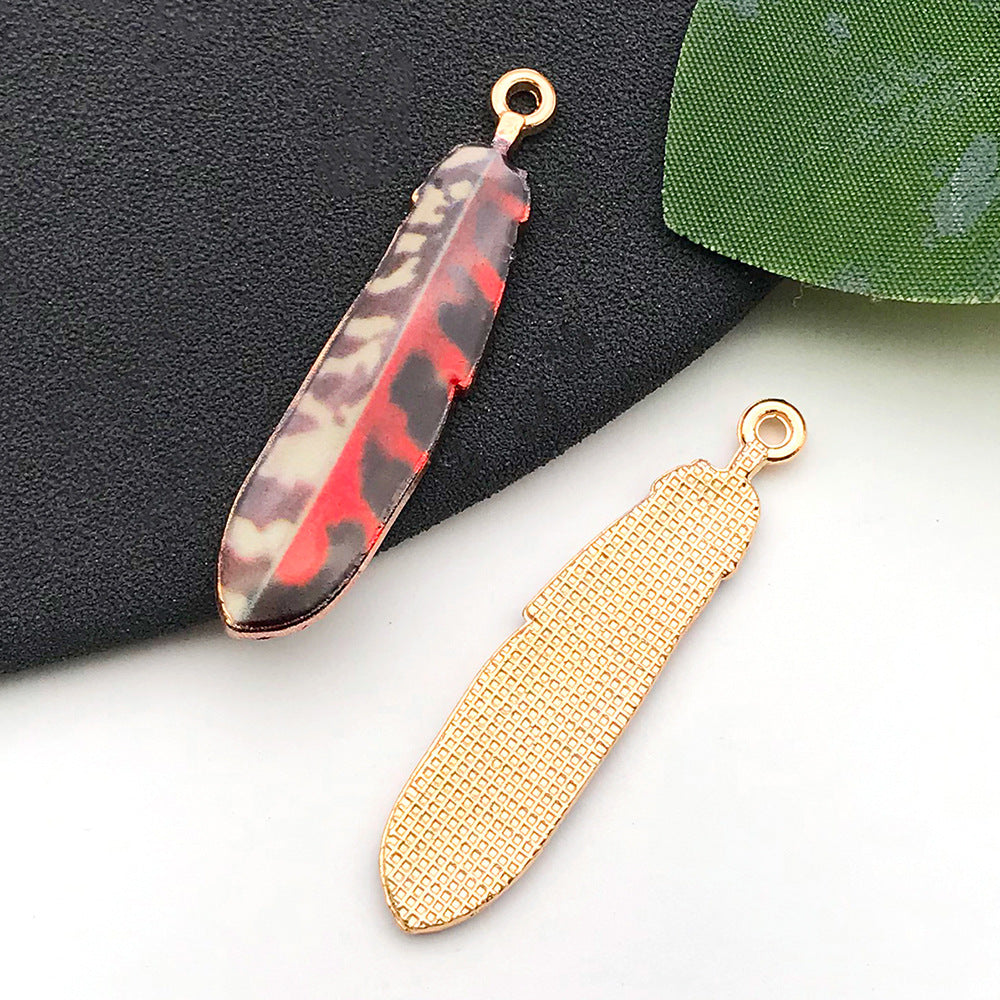 Printed Enamel Zinc Alloy Color Feather Charm Pendant for DIY Earring Keychain Jewelry