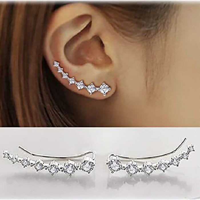 Clear Stone Ear Climber Crawler Earrings Three Tones