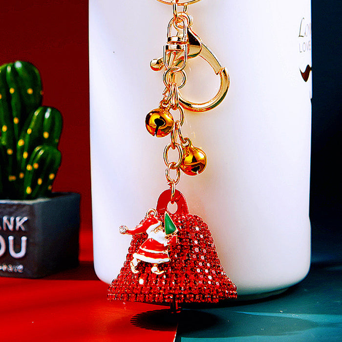 Jeweled Christmas Bell Keychains in Red Yellow and Green Single or Double Sets