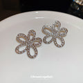 Silver Crystal Openwork Five Petal Flower Stud Earrings view 3