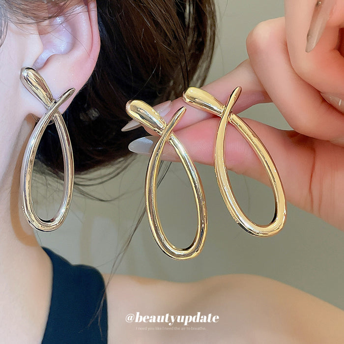 Polished Open Teardrop Crossover Stud Earrings Fashion Jewelry