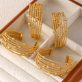 Gold Multi Strand Twisted Rope Bead Open Cuff Bangle view 2