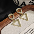 Crystal Look Round Top Open Triangle Dangle Earrings view 1