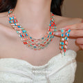 Multi-Strand Tube Bead Necklace Earring Sets Five Colors view 2