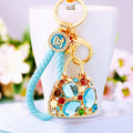 Jeweled Mini Handbag Keychains in Blue and Purple with Braided and Plain Loops view 2