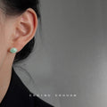 Silver Mint Green Enamel Shell Stud Earrings Scallop view 2