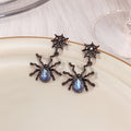 Black and Silver Spider Web Blue Teardrop Dangle Stud Earrings view 3