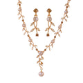 Black Silver Tone Leaf Pearl Look Metal Necklace and Earring Set view 5