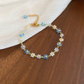 Gold Tone Blue White Green Beaded Flower Necklace Bracelet Ring view 6