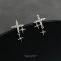 Silver Pave Starburst Stud Earrings Double Star Dangles view 3