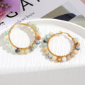 Gold Tone Large Hoop Earrings with Irregular Chip Beads view 4