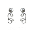 Gray Glass Pearl Stud Earrings Silver Spiral Wire Drops view 1