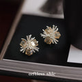 Silver Tone Champagne Square Stone Ice Flower Cluster Stud Earrings view 4