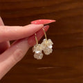 Gold Tone White Flower Crystal Drop Hook Earrings With Decorative Details view 3