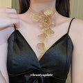 Wire Mesh Flower Cascade Tassel Necklace Gold Silver view 4