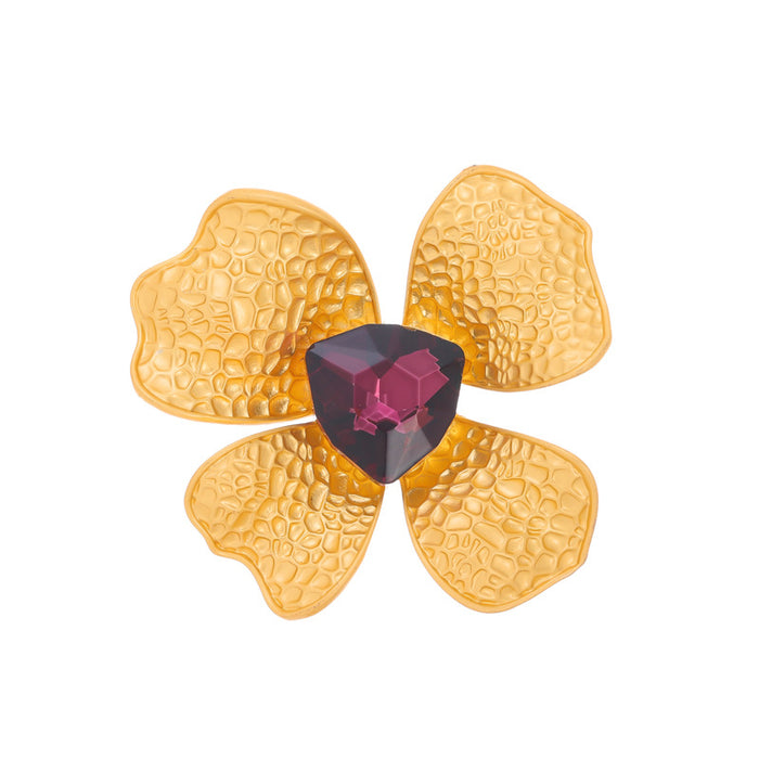 Gold Tone Purple Flower Crystal Two Designs Metal Brooch Pin
