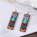 Silver Tone Colorful Printed Acrylic Mask Hook Earrings in Six Designs view 6