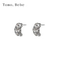 Silver Tone Three Stone Curved CZ Stud Earrings Pavé view 6