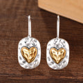 Hammered Two-Tone Heart Drop Earrings in Brass, Silver and Gold view 5