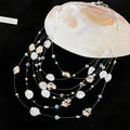Silver Tone Layered Pearl and Crystal Charm Necklace view 6