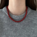 Red Glossy Round Bead Strand Necklace Five Size Options view 7