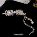 Silver Rhinestone Square Filigree Pearl Tassel Hair Barrette view 2