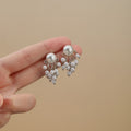 Pearl Look Floral Cluster Small Stud Earrings in Two Finishes view 1