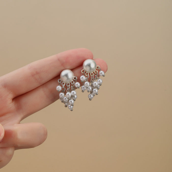 Pearl Look Floral Cluster Small Stud Earrings in Two Finishes