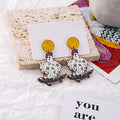 Halloween Painted Wood Drop Earrings Bat Ghost Spider Styles view 3