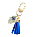 Gold-Tone Rhinestone Evil Eye Keychain with Blue Suede Tassel view 5