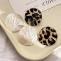 Oversized Round Leopard and White Shell Look Stud Earrings view 4