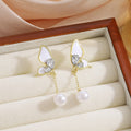 White Petal Butterfly Pearl Look Gold Chain Earrings view 6