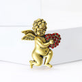 Cherub Angel Red Rhinestone Heart Brooch Silver Gold Pin view 4