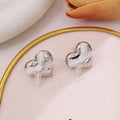 Silver Heart Stud Earrings with Sheer Ribbon Bows Three Colors view 2