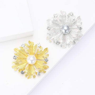 Textured Floral Brooch with Pearl Center in Gold and Silver grouped product view