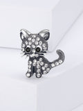 Crystal Kitten Metal Brooch with Wide-eyed Cat with Crystal-covered Body and Curled Tail view 7