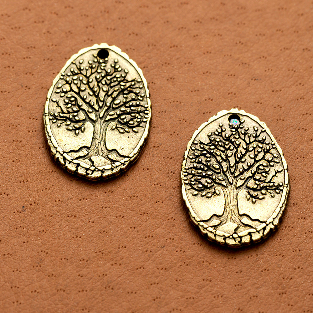 Double-Sided Oval Tree of Life Alloy Pendant 25x17mm