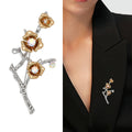 Silver Plum Blossom Branch Brooch Gold Flowers AB Crystal view 2