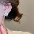White Crystal Flower Branch Stud Earrings Decorative Jewelry Pair view 4