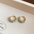 Gold Turquoise Hoops Flower Bead Necklace Silver Oval Pendant view 6