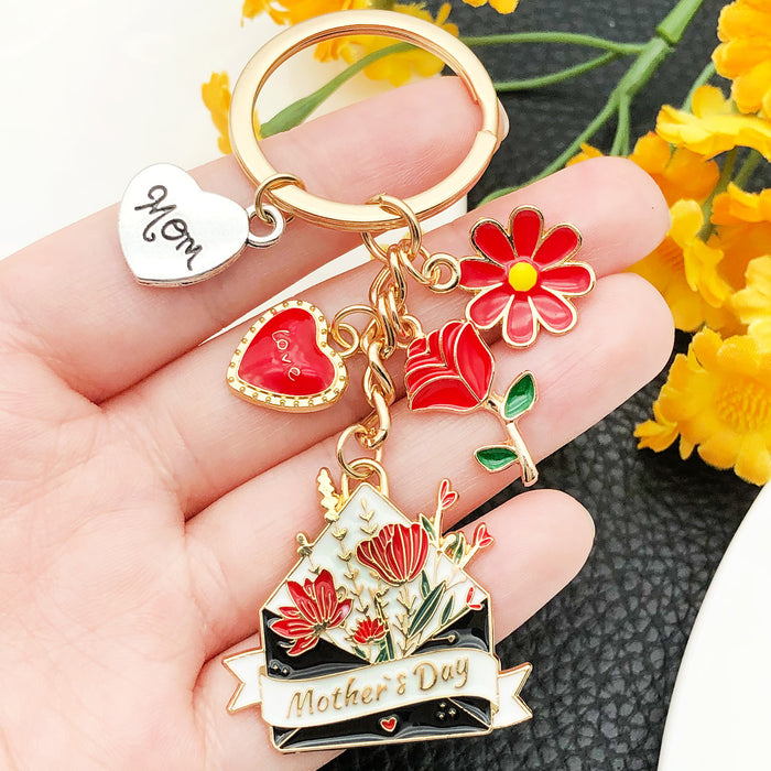 Red Flower Envelope Mother's Day Metal Keychain Charm