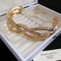 Layered Irregular Gold Tone Collar Necklace with Textured Bands view 1