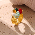 Steel Gold Natural Stone Cluster Open Adjustable Rings view 2